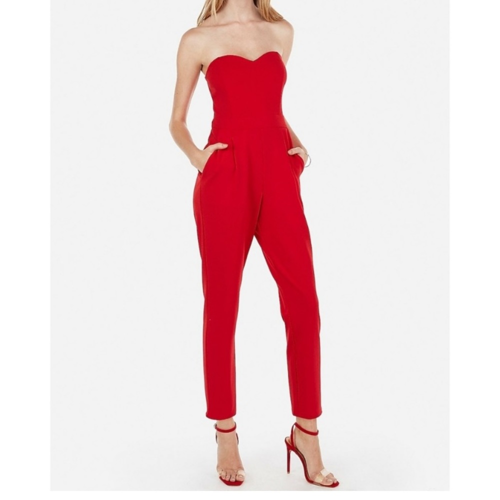 Sweetheart Neckline Red Jumpsuit